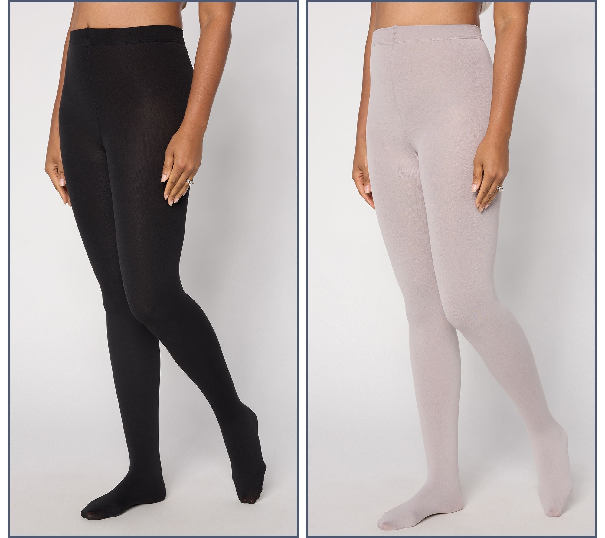 MUK LUKS Set of 2 High Waisted Fleece-Lined Tights - Black/Stone
