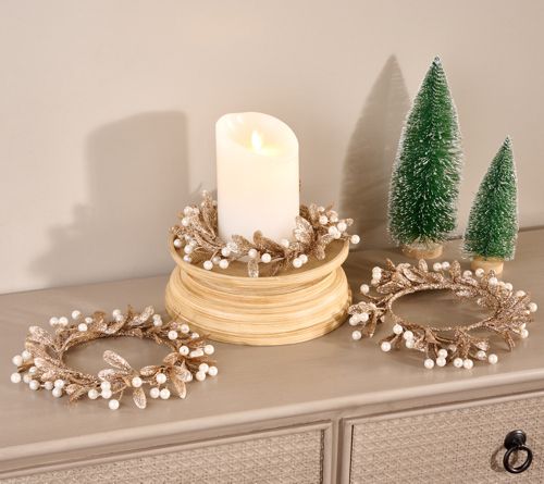 Set of 3 Glittered Pearl Candle Rings
