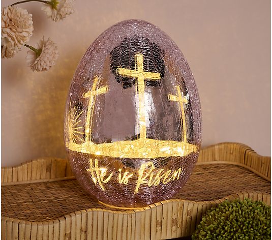 8" Illuminated Glass Egg with Hidden Scene