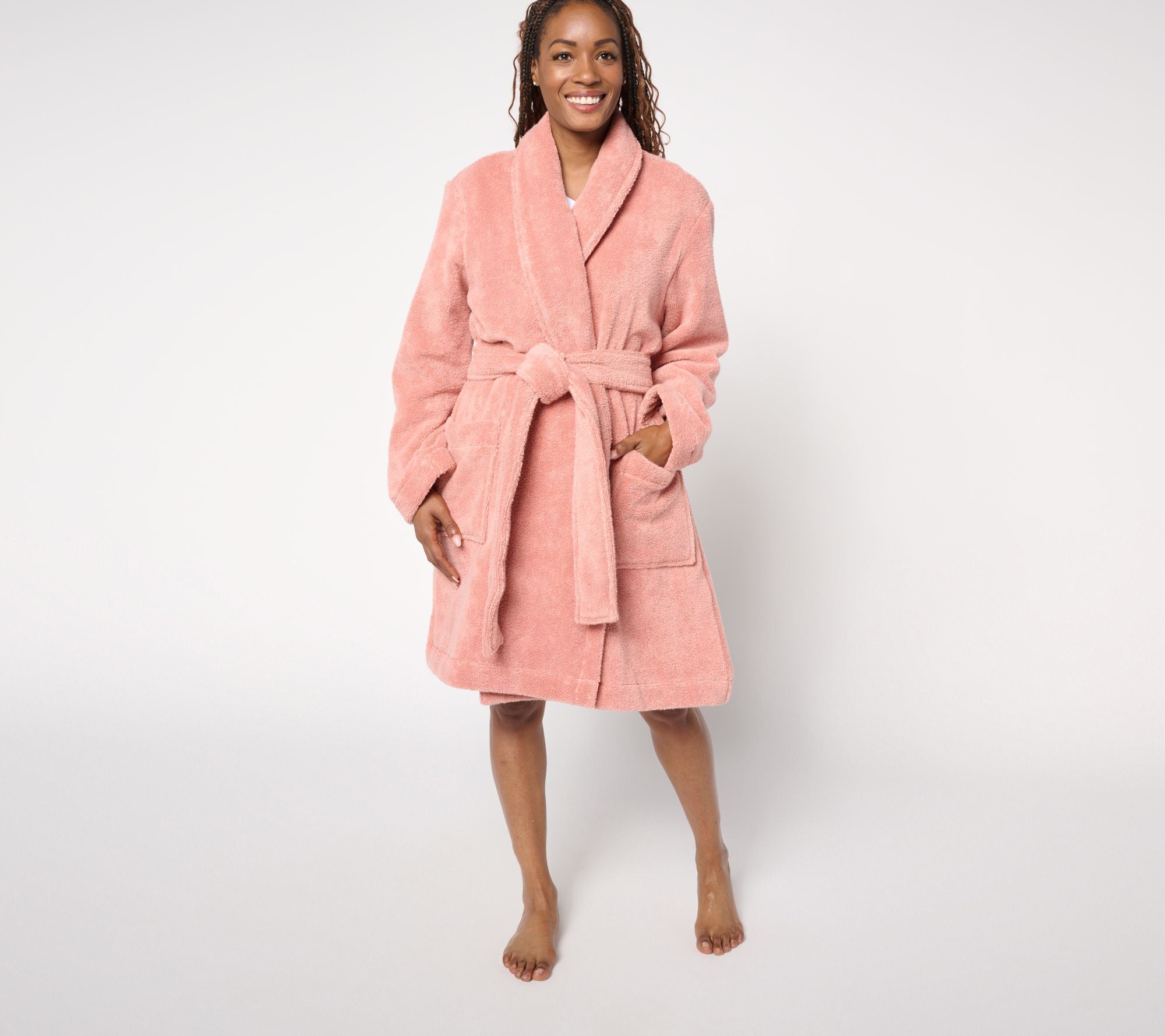 Home Reflections 100% Cotton Plush Bath Robe - Rose Dawn