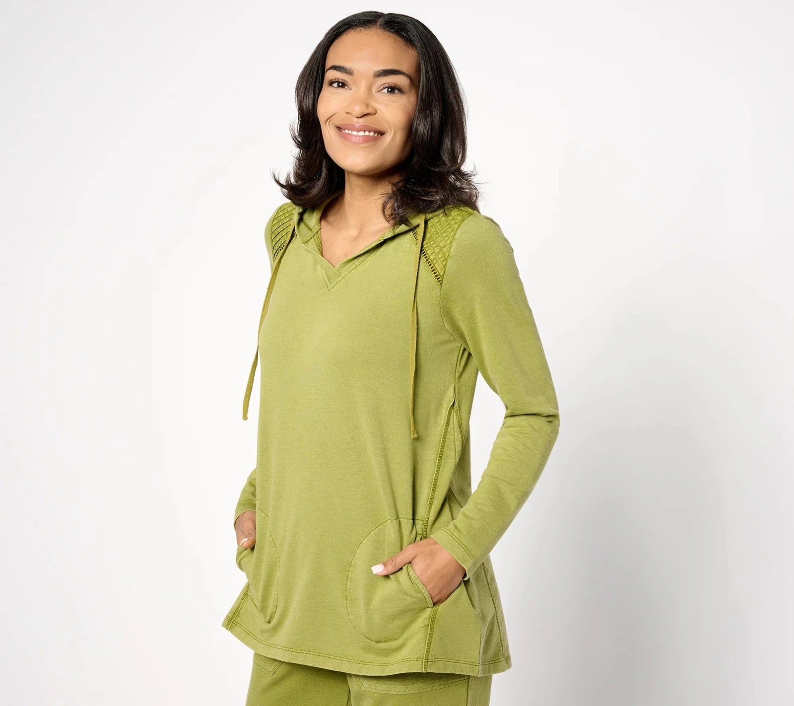 French Terry Pullover Hoodie With Pintuck