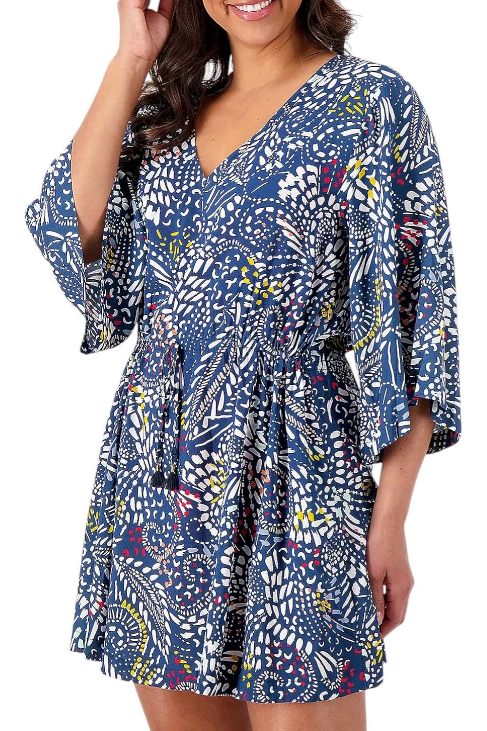 Woven Tie-Waist Cover-Up Tunic Dress