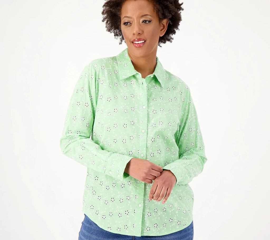 Button-Front Eyelet Shirt