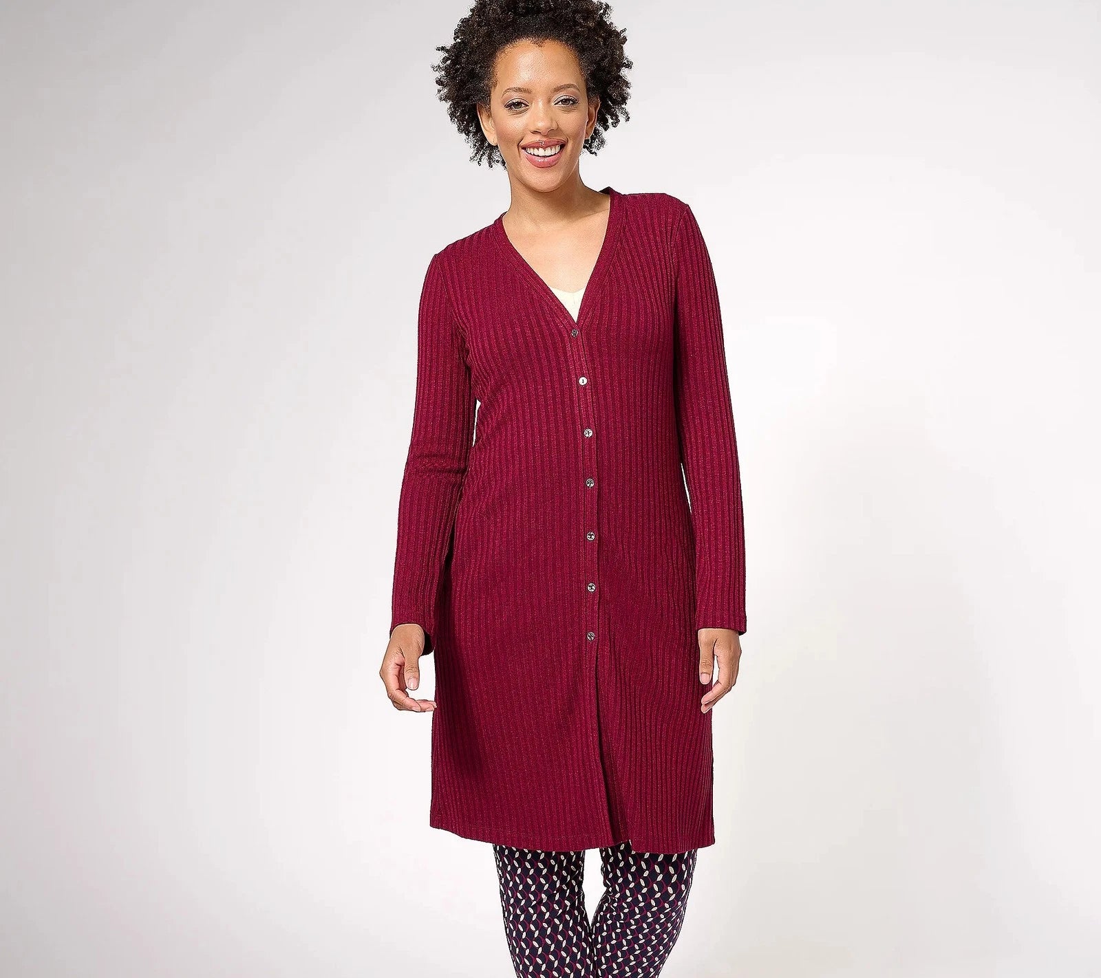Sweater Rib Knit Button-Front Duster Cardigan