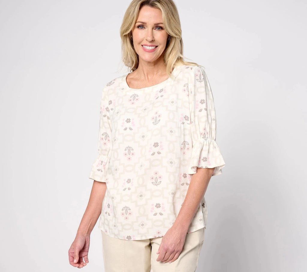 Square Neckline Printed Ruffle Sleeve Blouse Sleeve Blouse