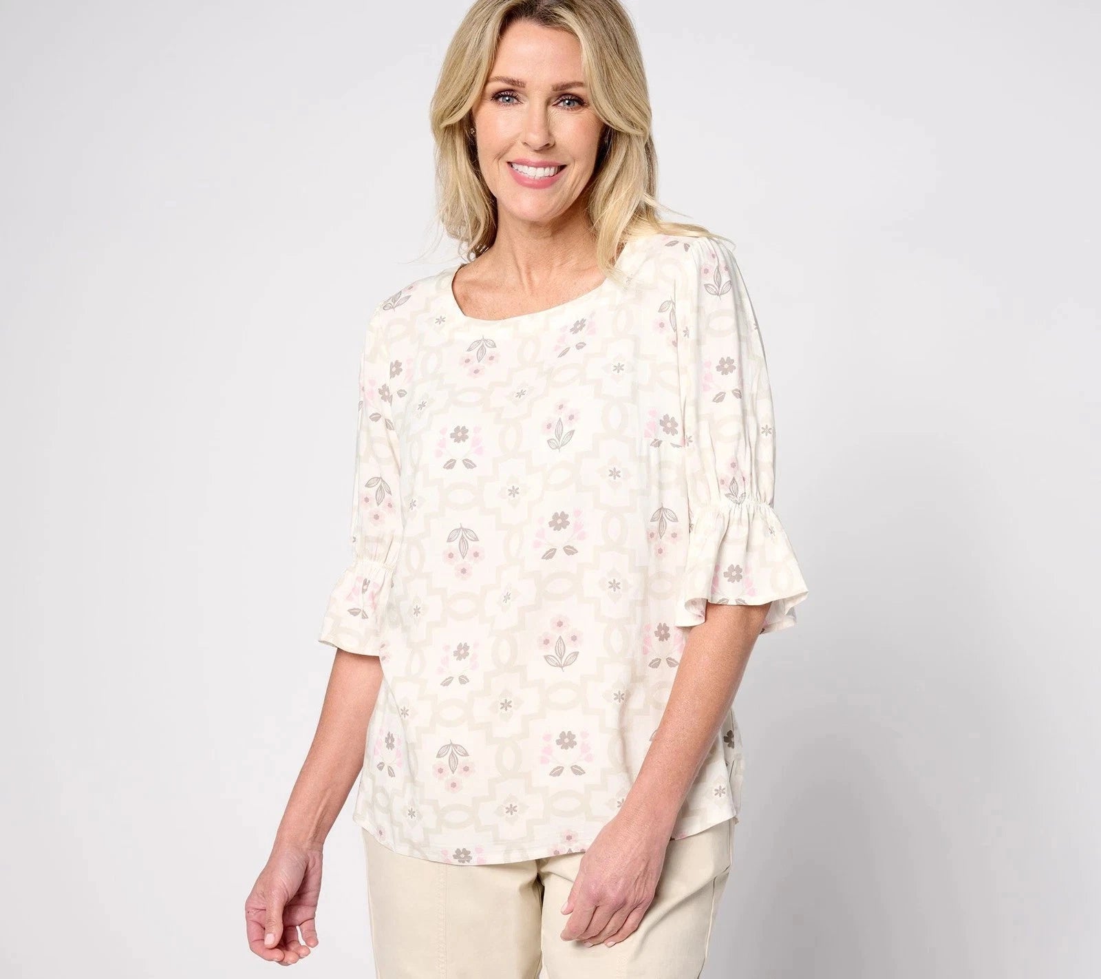 Square Neckline Printed Ruffle Sleeve Blouse Sleeve Blouse