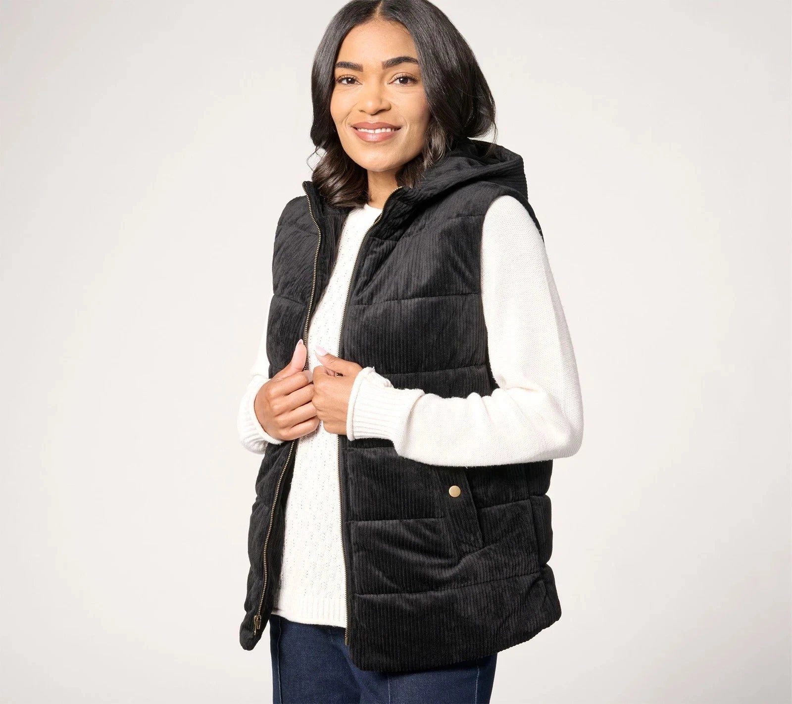 Weekend Lightly Quilted Knit Corduroy Hooded Vest