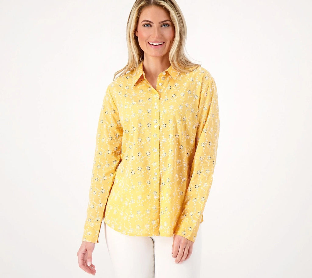 Button-Front Eyelet Shirt
