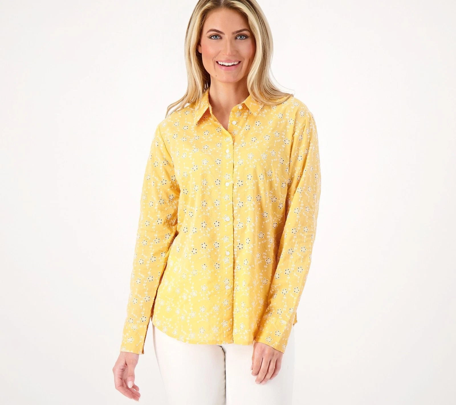Button-Front Eyelet Shirt