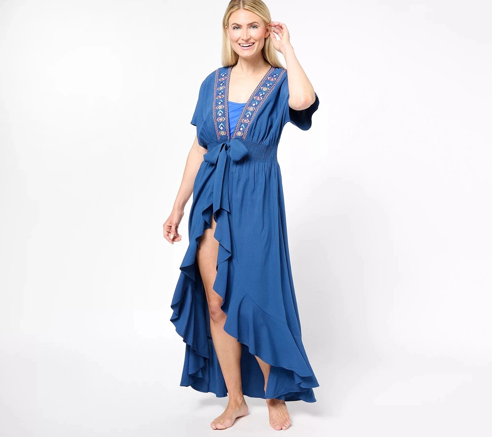 Embroidered Tie Waist Caftan
