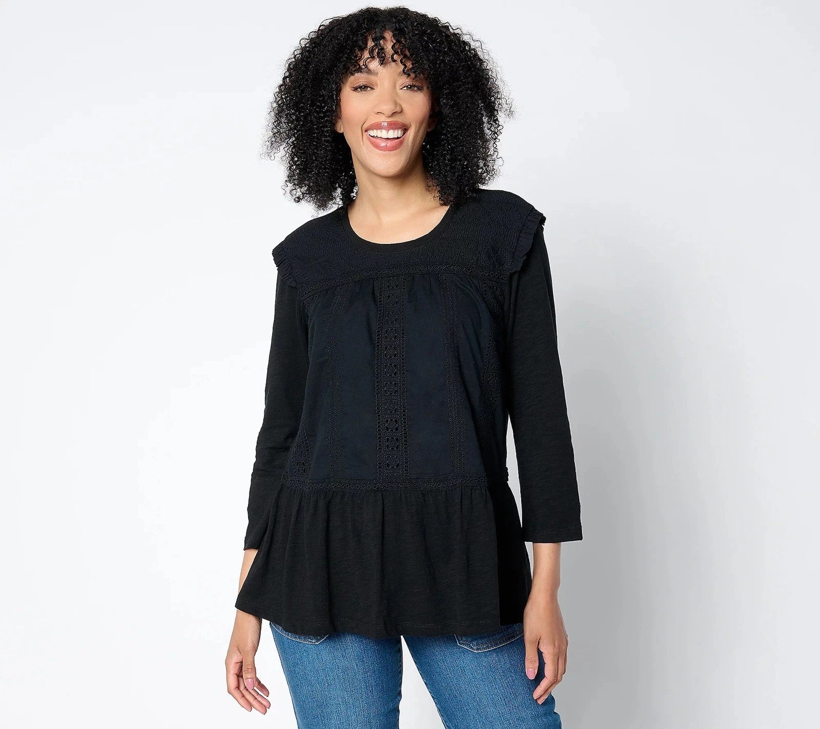 3/4 Sleeve Scoop Neck Lace Mix Top