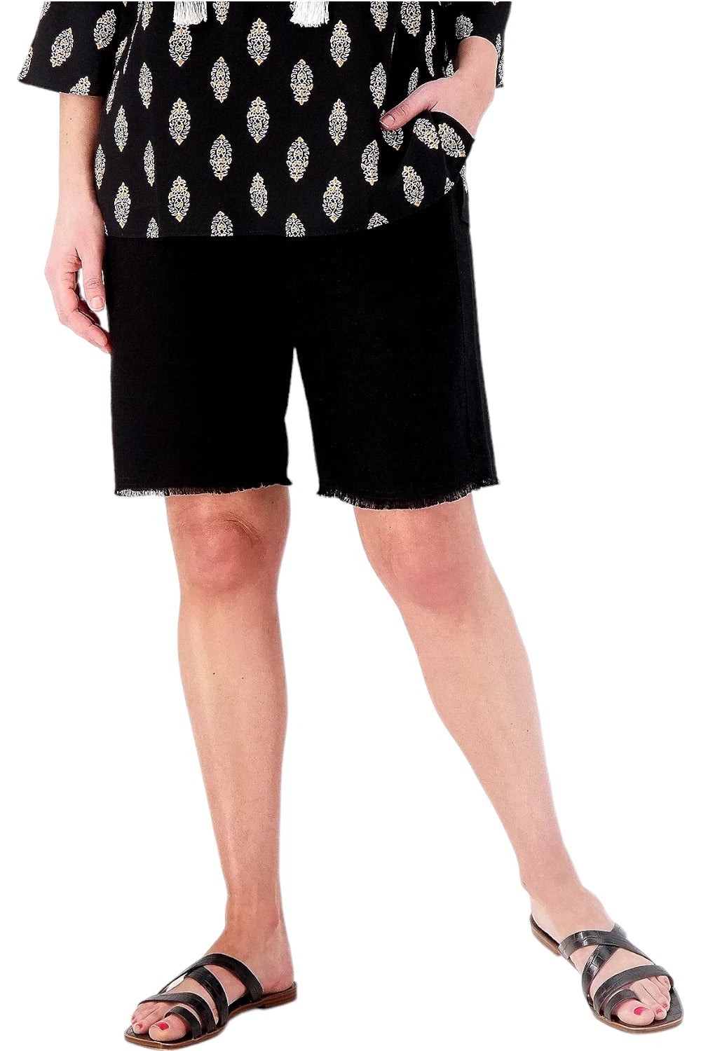 PURE Regular Linen Blend Bermuda Shorts with Frayed Hem