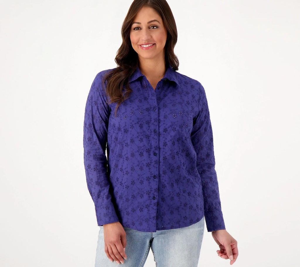 Button-Front Eyelet Shirt