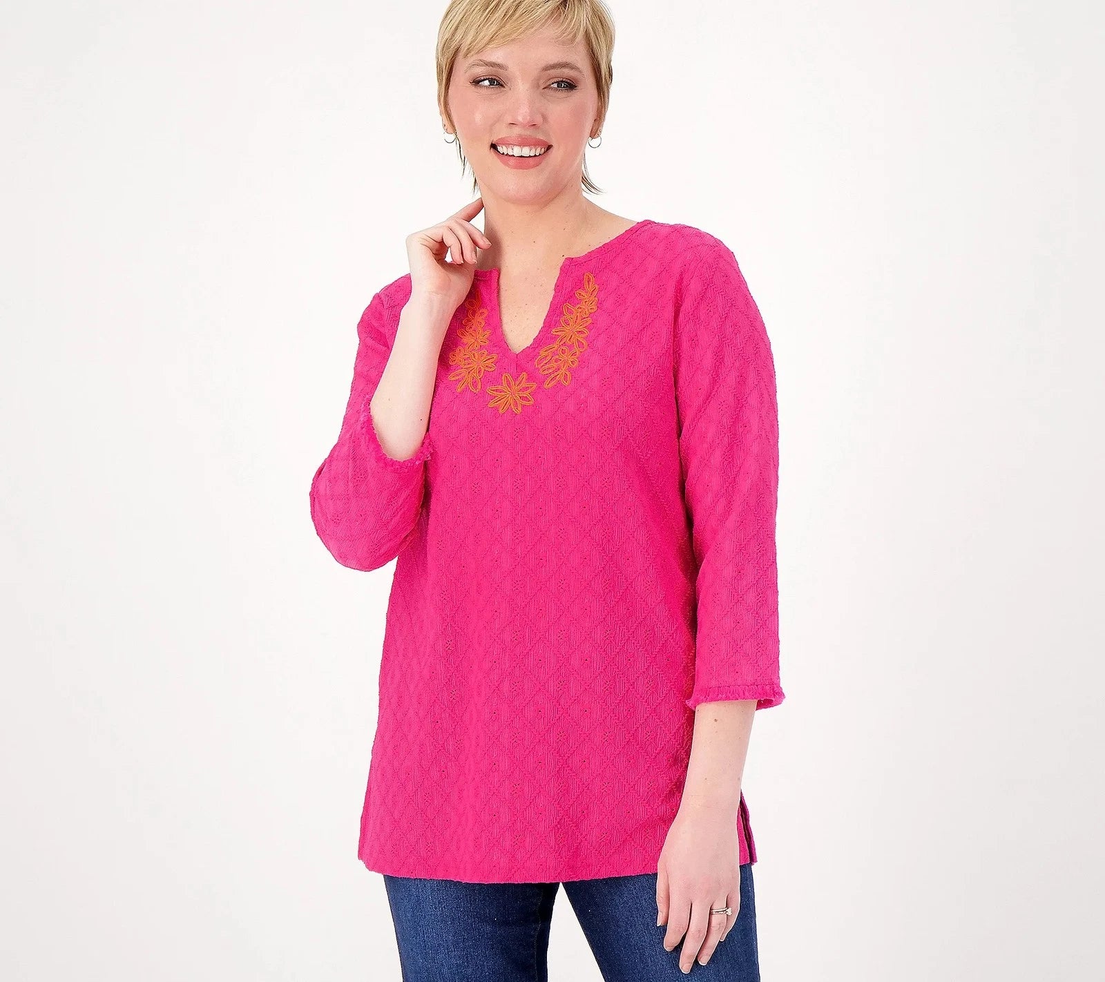 Textured Knit Tunic with Embroidery